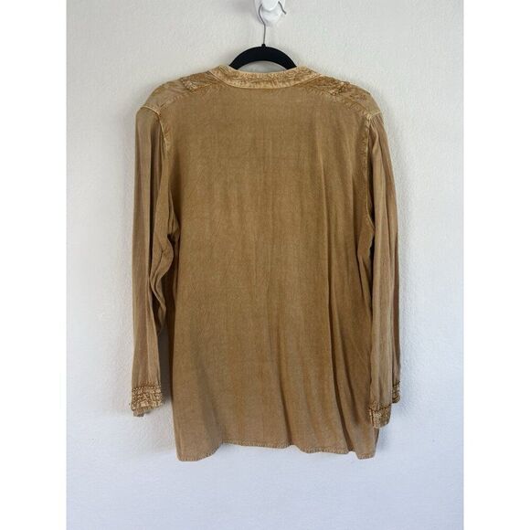 Women Boho Yellow Gold Floral Embroidered Tunic Blouse 3/4 Long Sleeve OS - Picture 2 of 11